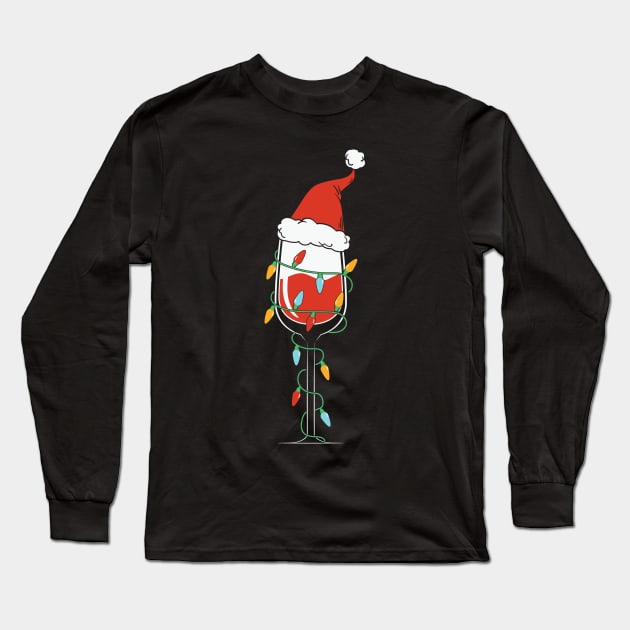 Wine Christmas Lights Santa Long Sleeve T-Shirt by MZeeDesigns